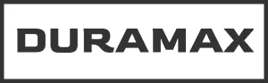a dark gray decorative graphic with the words, "Duramax"