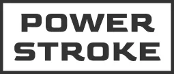 a dark gray decorative graphic with the words, "Powerstroke"